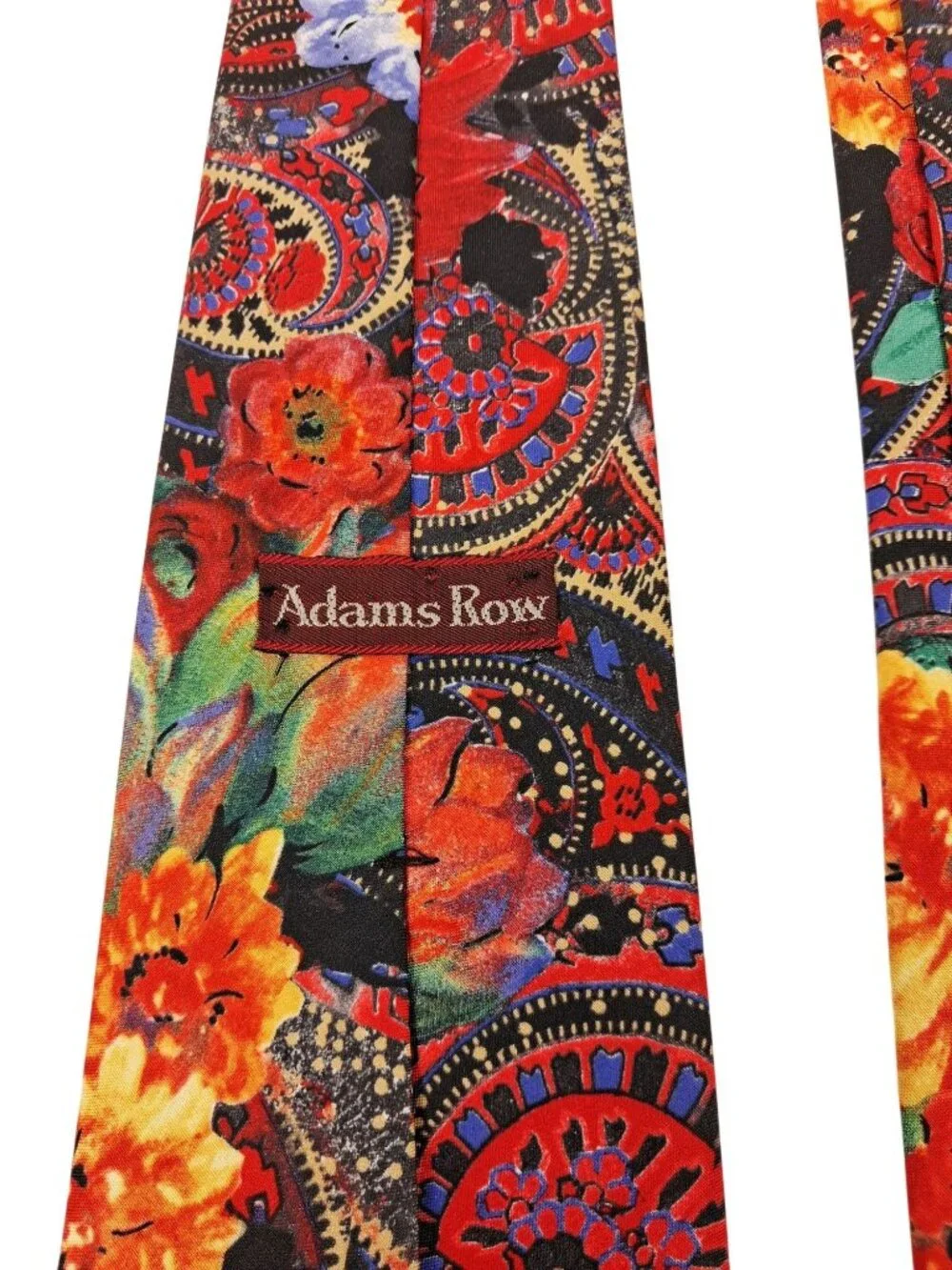 Floral Paisley Pattern Tie By Adams Row 100% Microfiber Vibrant Red & Multicolor - Picture 3 of 6